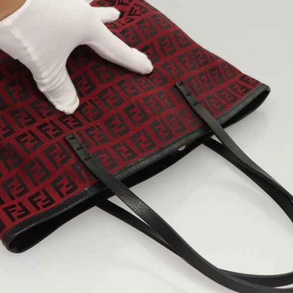 FENDI Zucchino Canvas Hand Bag Red Silver - Picture 7 of 15